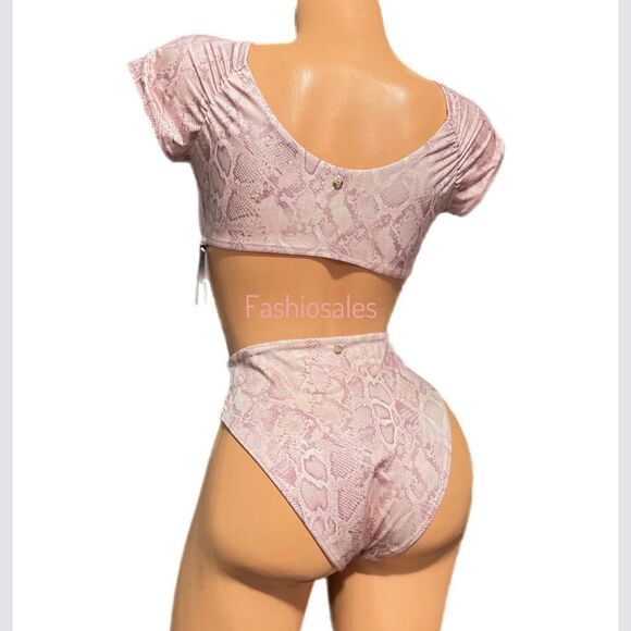 Victorias Secret Swim Twist off Shoulder Short-sleeve Bikini Top & Bottom pink M - Picture 6 of 8